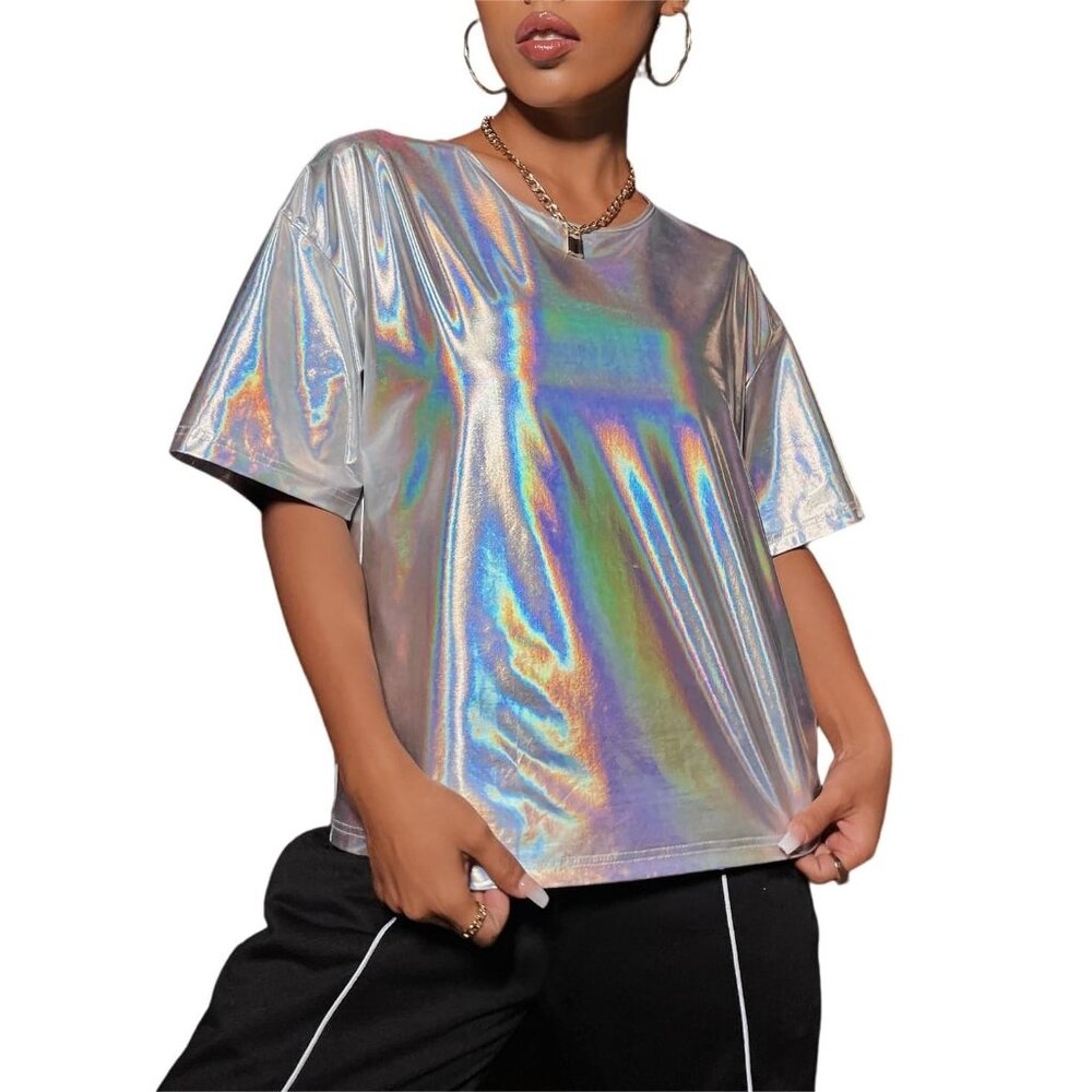 Holographic Drop Shoulder Tee size L
